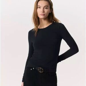 Rag & Bone Essential Ribbed Long Sleeve Black T-Shirt size Med